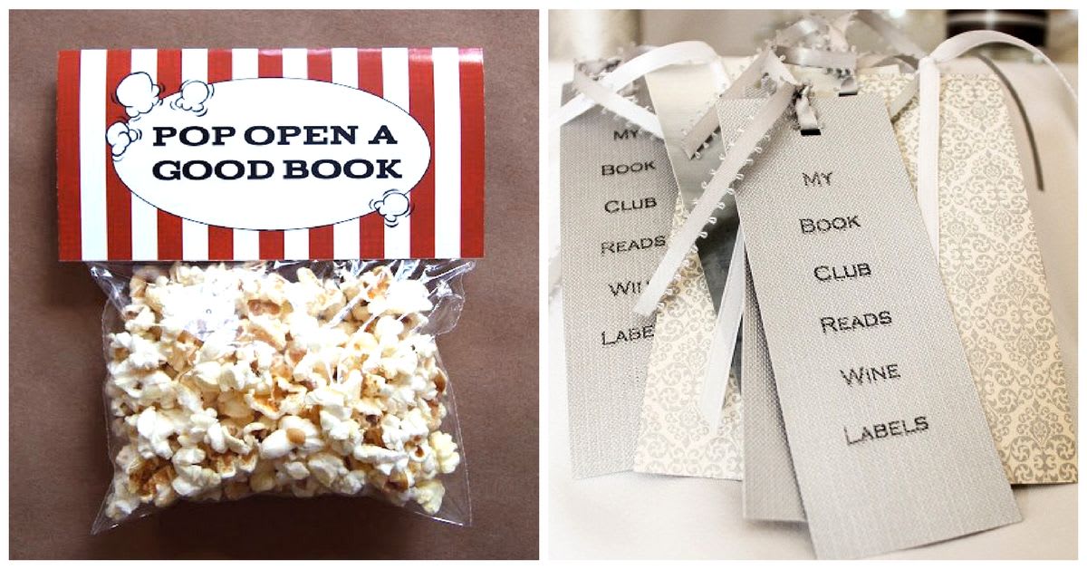 books wrapped in kraft paper + cute reading glasses favors for a book theme  party.